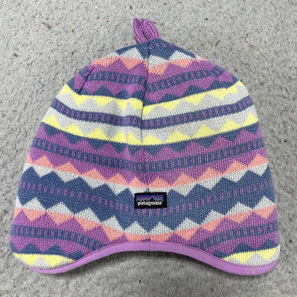Patagonia Beanie Hat Girls 3-6 Months Multicolor Fleece Reversible Winter - Picture 1 of 10